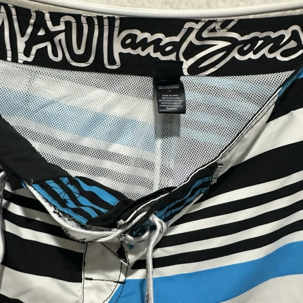 MAUI AND SONS Men's Purple Turquoise Striped Lined Swim Boardshorts‎ Size 36